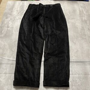 Mens Nautica Rigger Cuffed Pleated Corduroy Pants Size 38x30 Black